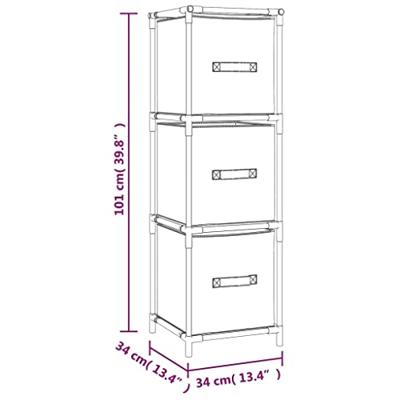 Opbergkast met 3 stoffen lades 34x34x101 cm staal grijs
