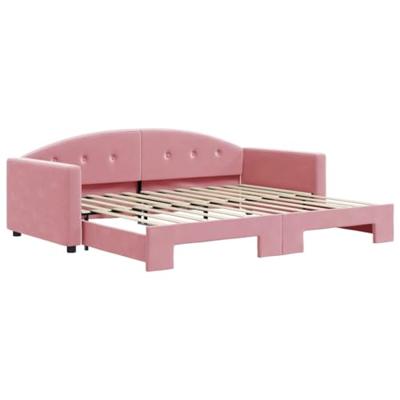 Slaapbank met onderschuifbed 90x200 cm fluweel roze