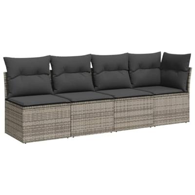 8-delige Loungeset met kussens poly rattan grijs