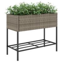 VidaXL Plantenbakken met schap 2 st 90x40x75 poly rattan grijs - thumbnail
