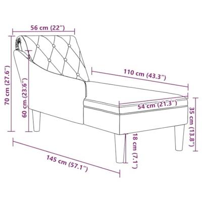 Chaise longue met kussen en rechterarmleuning stof wolk grijs