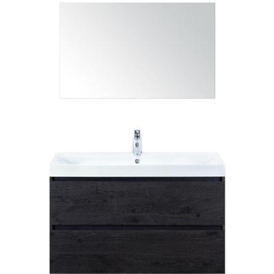 Maxx XL Badmeubelset 100 cm - Black Oak - Wastafel Just 1 Kraangat met Spiegel