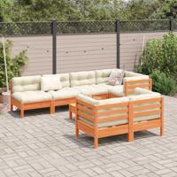 8-delige Loungeset met kussens massief grenenhout wasbruin - thumbnail