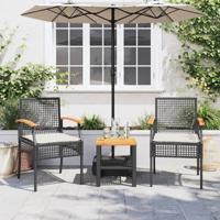 Tuinstoelen 2 st met kussens poly rattan en acaciahout zwart - thumbnail