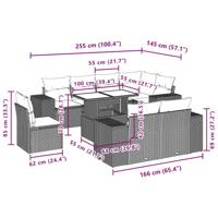 9-delige Loungeset met kussens poly rattan zwart - thumbnail