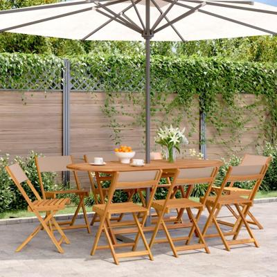 Tuinstoelen 8 st inklapbaar stof en massief hout taupe - thumbnail