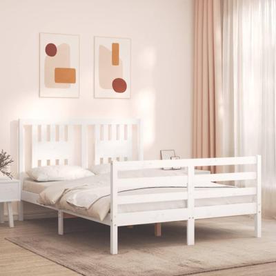 Bedframe met hoofdbord massief hout wit 140x200 cm