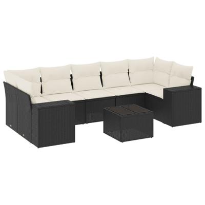 8-delige Loungeset met kussens poly rattan zwart - thumbnail