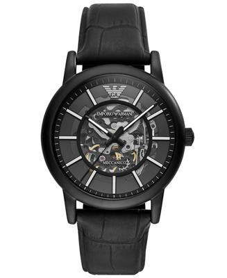 Emporio Armani heren automatisch zwart lederen horloge - zwart AR60008