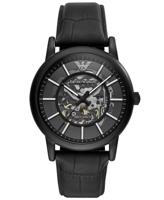 Emporio Armani heren automatisch zwart lederen horloge - zwart AR60008 - thumbnail
