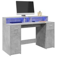 Bureau met LED-verlichting 140x55x91 cm bewerkt hout betongrijs - thumbnail