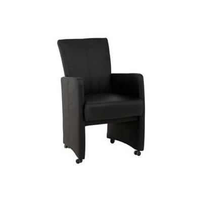Goossens Excellent Eetkamerstoel Riva zwart leer met armleuning en met wielen, stijlvol landelijk