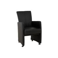 Goossens Excellent Eetkamerstoel Riva zwart leer met armleuning en met wielen, stijlvol landelijk - thumbnail