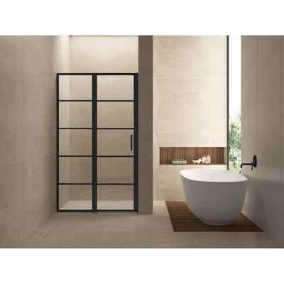 Horizon nisdeur met vast deel en raster 1000 x 2000 x 8mm nano helder glas/mat zwart