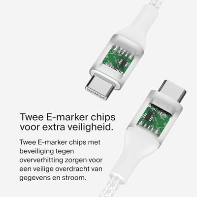 Belkin BoostCharge USB-C/USB-C-voedingskabel, snellaadkabel met 240 W Power Delivery, USB-IF-gecertificeerd, compatibel met MacBook Pro, Chromebook, iPhone 16/iPhone 15, Galaxy, iPad, meer, 1 m, wit