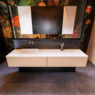 Badkamermeubelset Mondiaz Erin 200 cm met 2 Lades met RIDGE Wastafel Links Talc Zonder Kraangaten Greeploos Mat Rosee