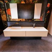 Badkamermeubelset Mondiaz Erin 200 cm met 2 Lades met RIDGE Wastafel Links Talc Zonder Kraangaten Greeploos Mat Rosee - thumbnail