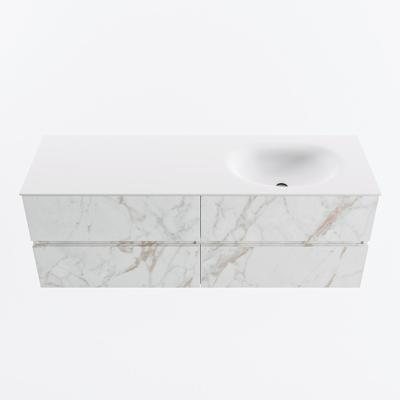 MONDIAZ VICA 140cm badmeubel onderkast Carrara 4 lades. Wastafel MOON rechts zonder kraangat, kleur Talc.