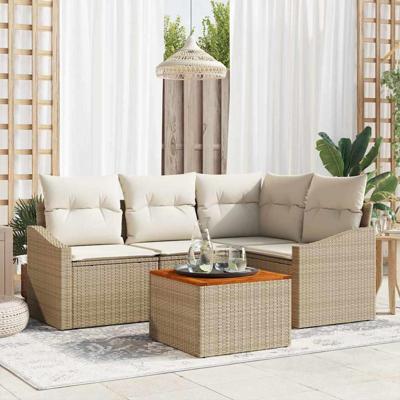 Tuinbankenset met opslag 5 pcs Beige en Crème poly rattan