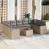 10-delige Loungeset met kussens poly rattan beige - thumbnail