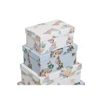 Set van opstapelbare opbergboxen DKD Home Decor Blauw Wit Blommor Karton (43,5 x 33,5 x 15,5 cm) - thumbnail