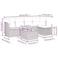 6-delige Loungeset met kussens poly rattan grijs - thumbnail