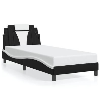 Bedframe met hoofdbord kunstleer zwart en wit 100x200 cm