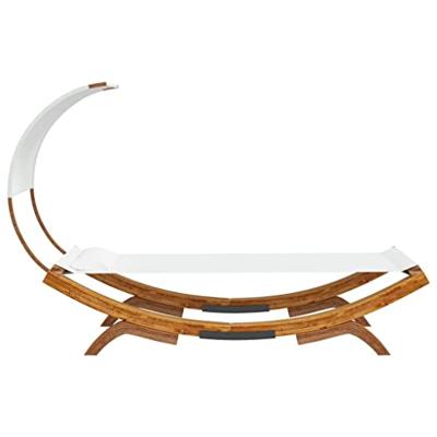 VidaXL Loungebed met luifel 100x200x126 cm massief gebogen hout crème VidaXL Loungebed met luifel 100x200x126 cm massief gebogen hout crème
