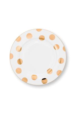 Pip Studio Set/2 Dinerborden Dot Delight Wit/Goud 26.5cm