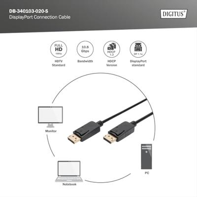 Digitus AK-340103-020-S DisplayPort-kabel DisplayPort Aansluitkabel DisplayPort-stekker, DisplayPort-stekker 2.00 m Zwart