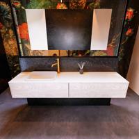 Badkamermeubelset Mondiaz Erin 200 cm met 2 Lades met RIDGE Wastafel Links Talc met 1 kraangat Greeploos Mat Underlayment - thumbnail