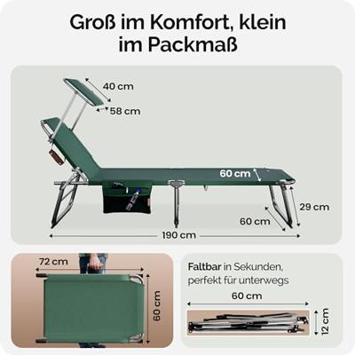 Ligbed Ibiza Groen 190x59x29cm Alu Zonnescherm Ligbed Ibiza Groen 190x59x29cm Alu Zonnescherm