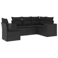 6-delige Loungeset met kussens poly rattan zwart - thumbnail
