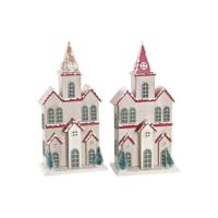 Kerstversiering DKD Home Decor Huis MDF (13 x 8 x 28 cm) (2 Stuks) - thumbnail