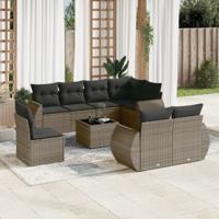 9-delige Loungeset met kussens poly rattan grijs - thumbnail