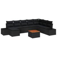 Tuinbankenset met kussen 9 pcs Zwart poly rattan - thumbnail