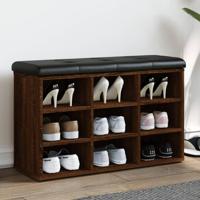 Schoenenbank 82x32x50 cm bewerkt hout bruin eikenkleur - thumbnail