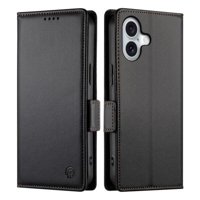 Lunso iPhone 17 hoesje - PU leren Bookcase met ruimte voor pasjes - Zwart