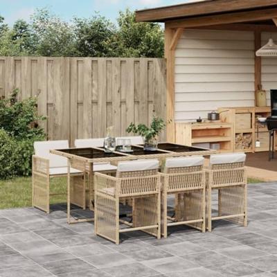 7-delige Tuinset met kussens poly rattan beige