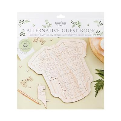 Ginger Ray BAB-126 Botanical Baby Gastenboek Houten Puzzel Romper
