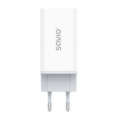 SAVIO LA-07 GaN 65W netvoeding oplader, USB, QC4.0+, PD 3.0, Wit