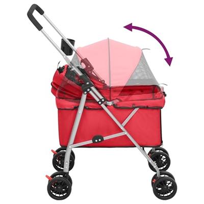 Hondenwagen inklapbaar 76x50x100 cm oxford stof rood - thumbnail