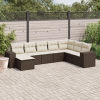 8-delige Loungeset met kussens poly rattan bruin - thumbnail