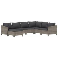 7-delige Loungeset met kussens poly rattan grijs - thumbnail