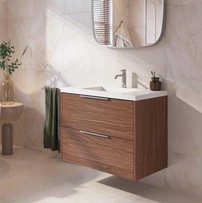 Saqu Lima badmeubel incl. glans witte wastafel 80x46x64cm noten urban - chromen greep