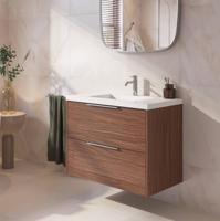 Saqu Lima badmeubel incl. glans witte wastafel 80x46x64cm noten urban - chromen greep - thumbnail