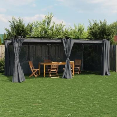 Prieel met gordijnen 6x3 m staal antracietkleurig
