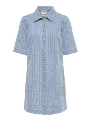 Only Onlbelle Boucle S/s Dnm Dress Bj 15371185 Jurk 4991822 Light Blue Denim
