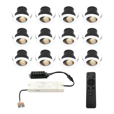 Set van 12 Medina LED Mini Inbouwspots met Trafo - 12 Volt 3 Watt 150 lumen - Dimbaar - Kantelbaar - Verzonken - Plat 35mm (Lage inbouwdiepte) - 2700K - IP44 waterdicht - Wit