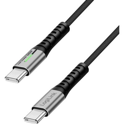 LogiLink CU0443 USB-C-kabel USB 3.2 Gen2x2 USB-C stekker 1.50 m Zwart Met LED, 4K UHD, Stekker past op beide manieren